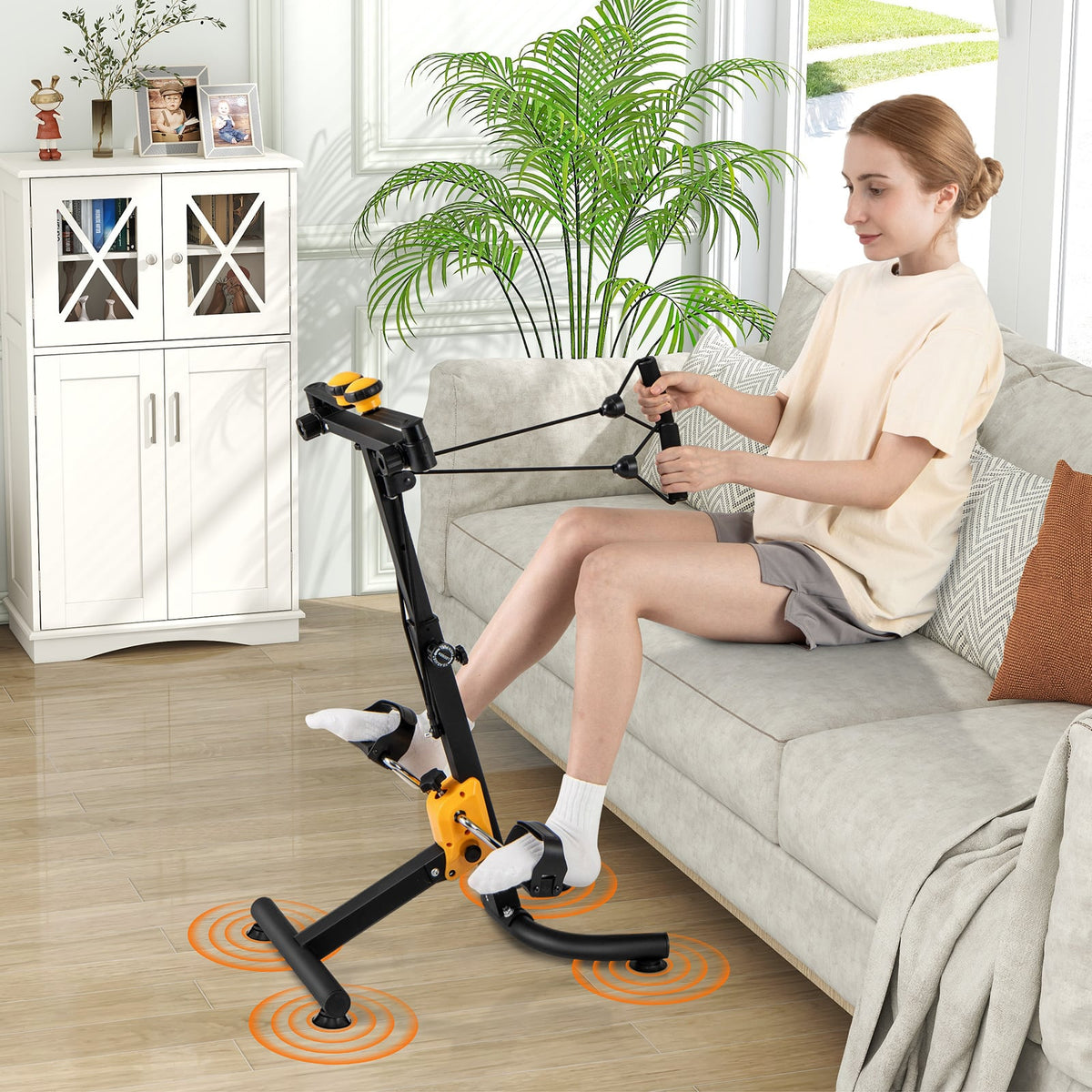 Physical Therapy Exercise Bike with Adjustable Height and Handgrip for Elderly-Yellow