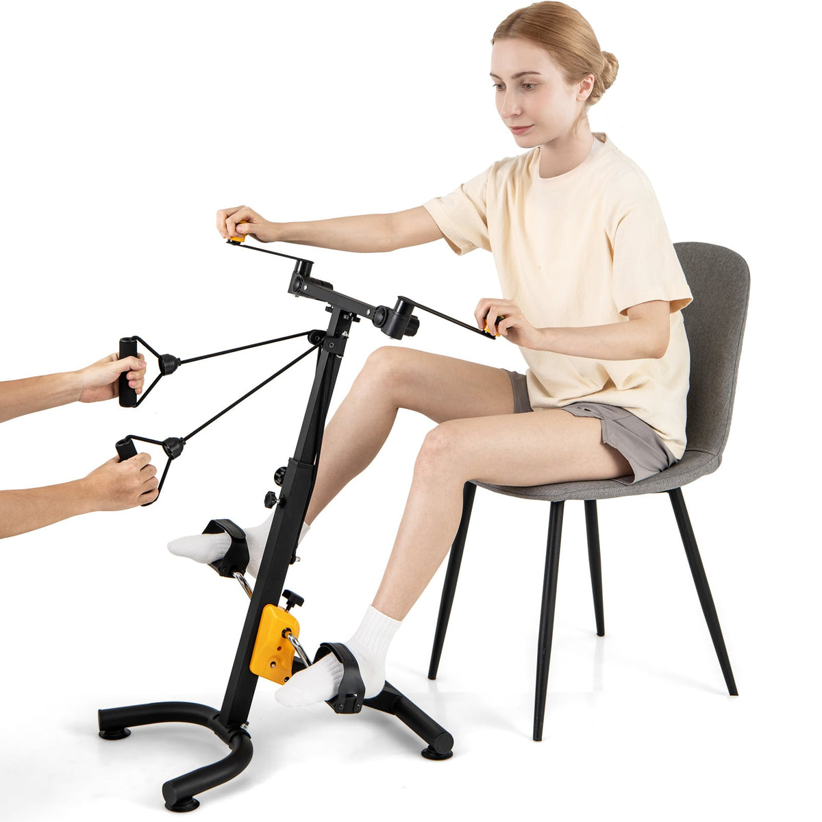 Physical Therapy Exercise Bike with Adjustable Height and Handgrip for Elderly-Yellow