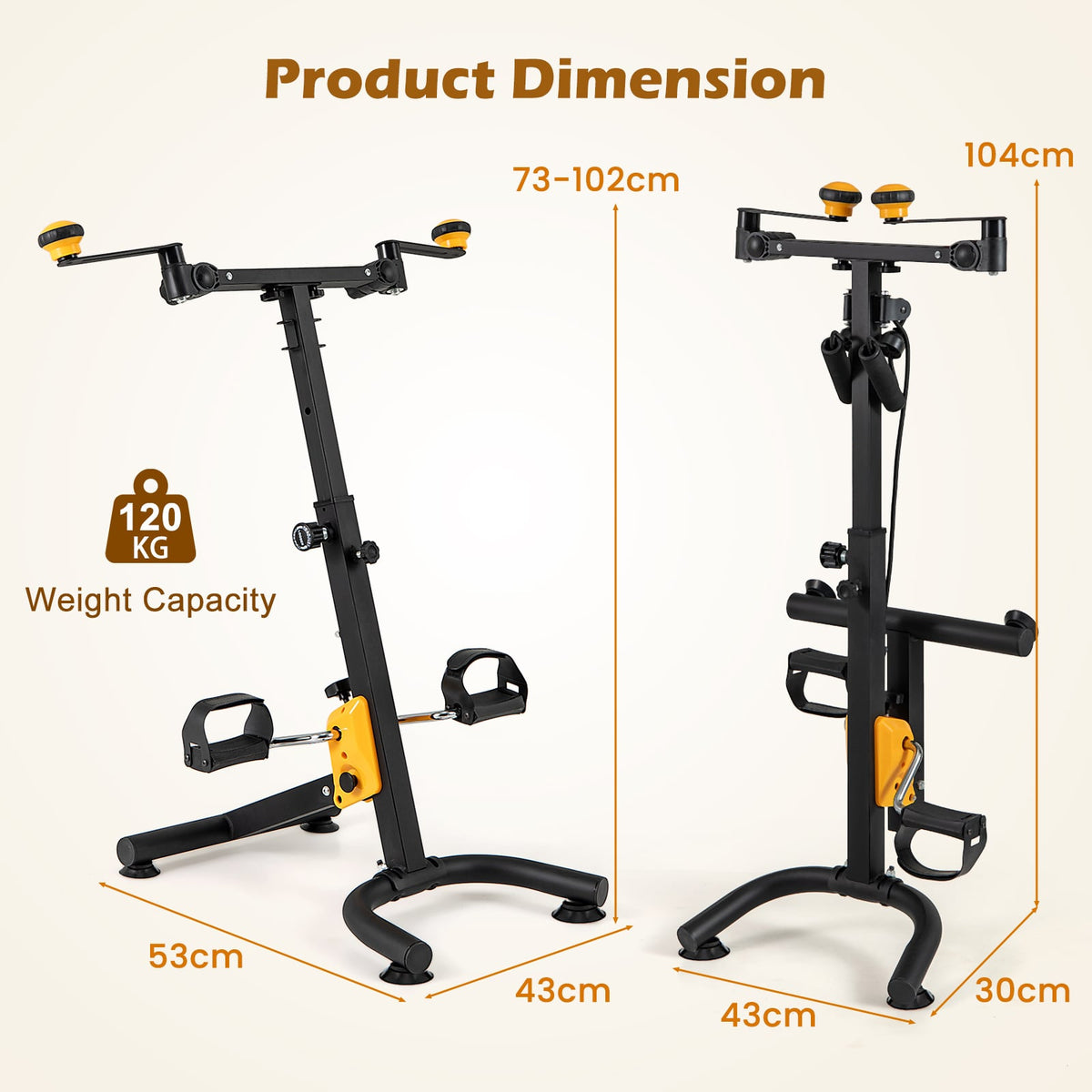 Physical Therapy Exercise Bike with Adjustable Height and Handgrip for Elderly-Yellow