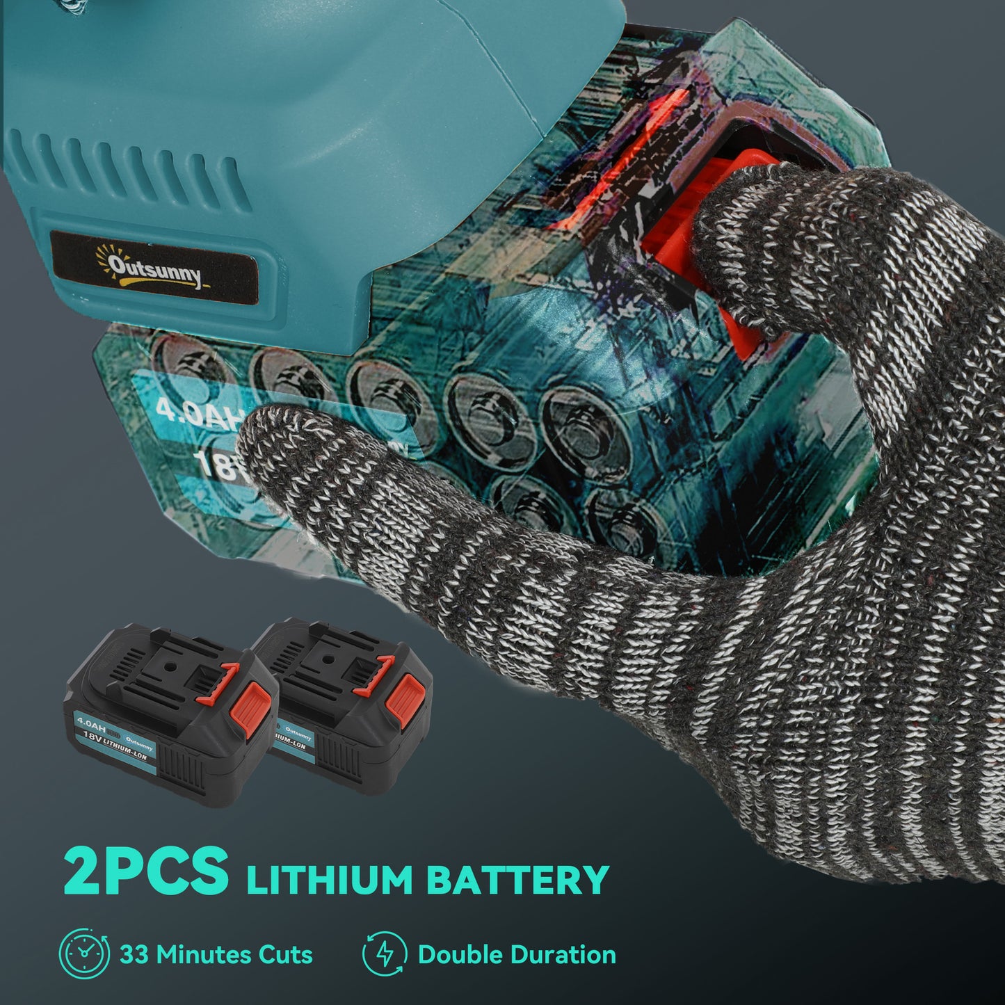 Outsunny 8-calowa elektryczna piła łańcuchowa, bezprzewodowa mini piła łańcuchowa z silnikiem bezszczotkowym, 2 x 4000 mAh akumulatorami i blokadą bezpieczeństwa, przenośna ręczna piła do przycinania drewna, niebieska