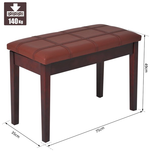 Piano Bench, PU Leather, 75Lx35Wx49HCm - Brown