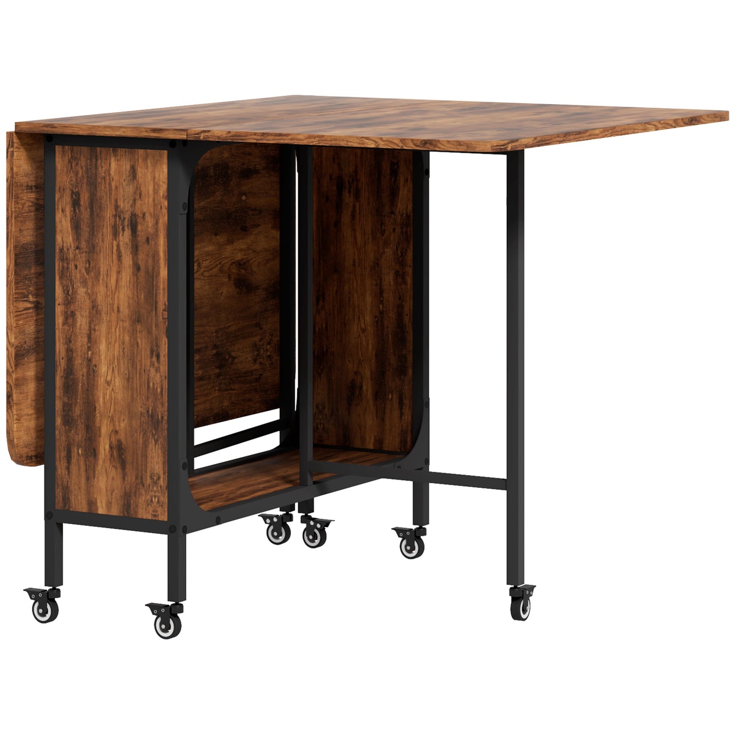 HOMCOM Six-Person Drop Leaf Dining Table - Rustic Brown/Black