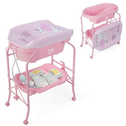 2-in-1 Baby Change Table with Bathtub and Folding Changing Station-Pink