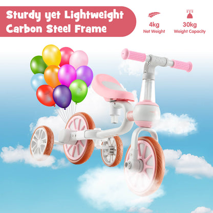 4-in-1 Multifunctional Kids Training Balance Trike wih Adjustable Push Handle-Pink