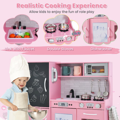 Toddler Pretend Play Kitchen for Boys and Girls 3-6 Years Old-Pink