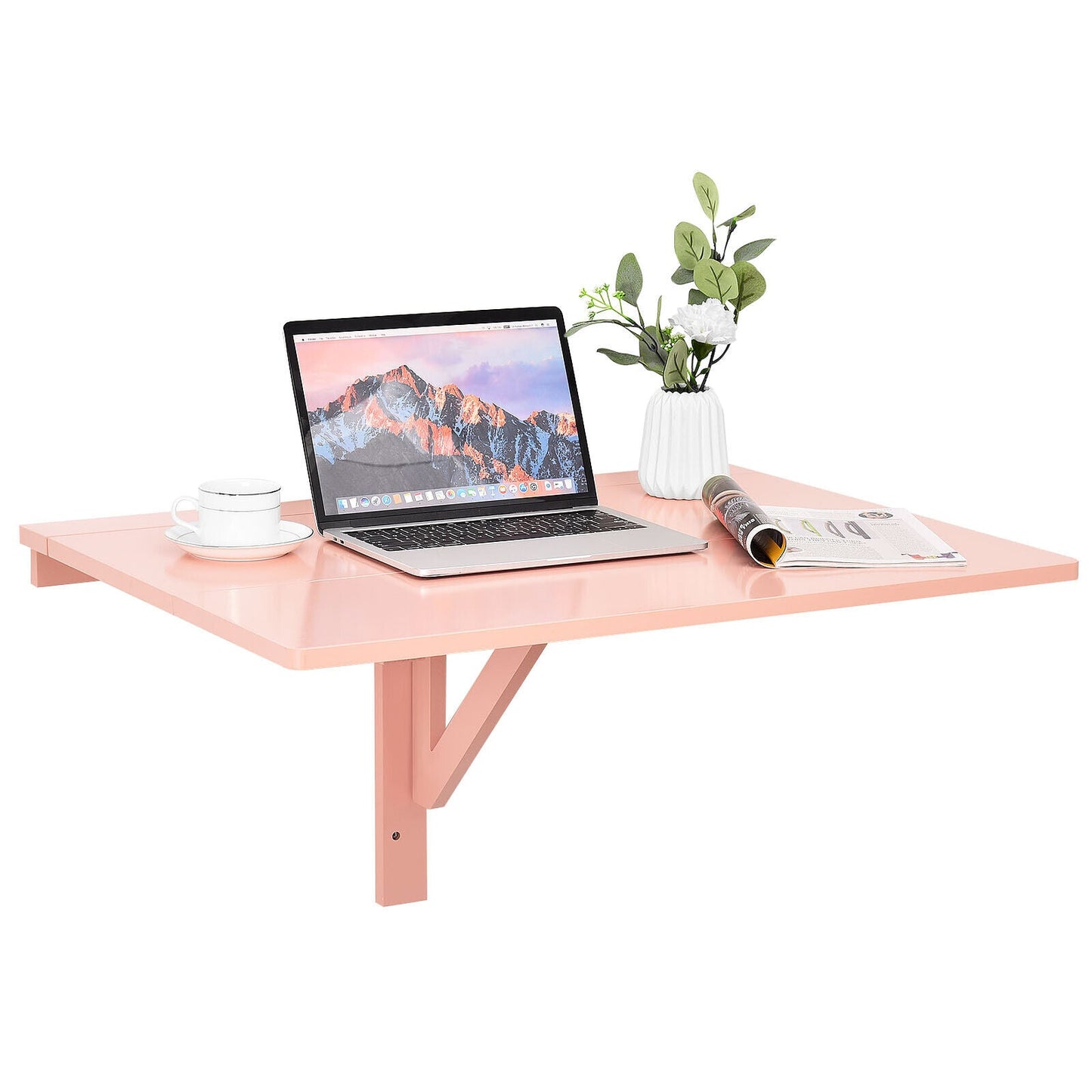 Wooden Folding Wall-Mounted Drop Leaf Table-Pink