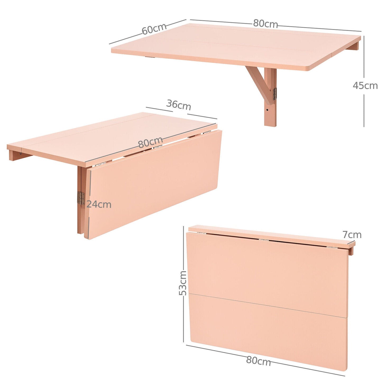 Wooden Folding Wall-Mounted Drop Leaf Table-Pink