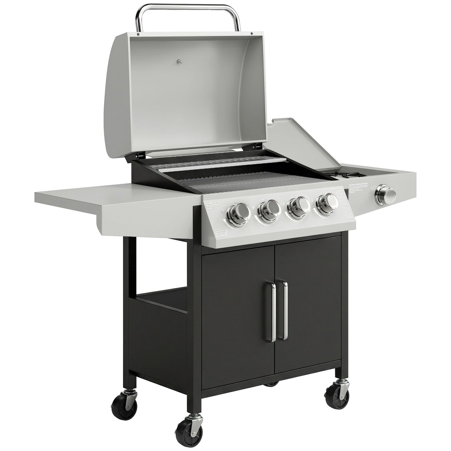 Outsunny 4+1 Burner Gas BBQ Grill with Side Burner, 50000 BTU Steel Portable Gas Barbecue Grill with Built-in Thermometer, Lid