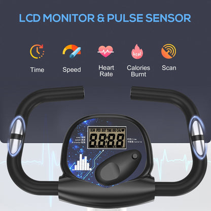 HOMCOM Folding Exercise Bike, Fitness Bicycle Indoor Trainer, 8-Level Magnetic Resistance Adjustable, with LCD Monitor, Pulse Sensor, Grey