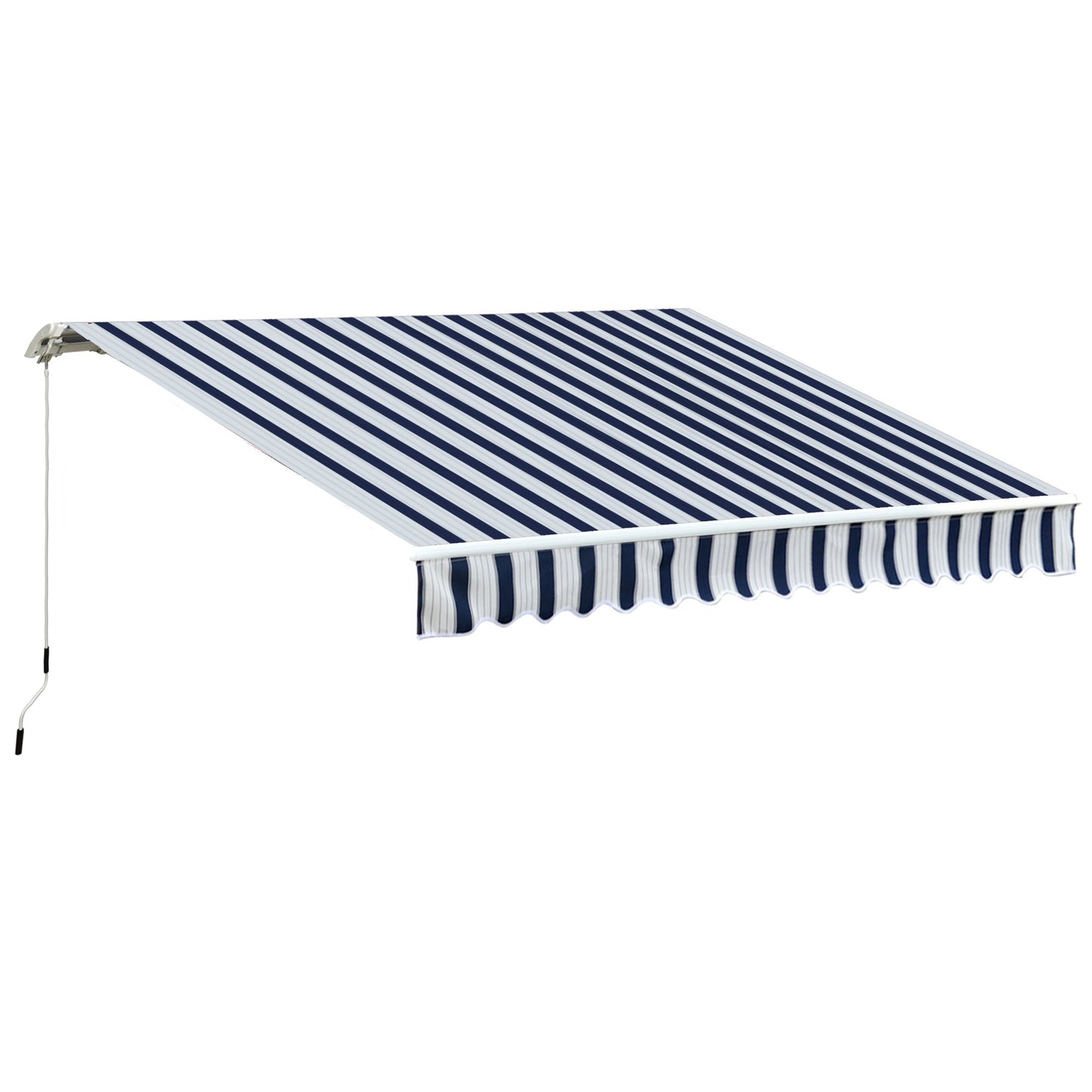 Outsunny Manual Retractable Awning, 3.5x2.5 m-Dark Blue/White Stripes