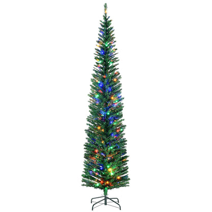 HOMCOM 7.5' Artificial Prelit Christmas Trees Holiday Decor with Colourful LED Lights, Pencil Shape, Steel Base