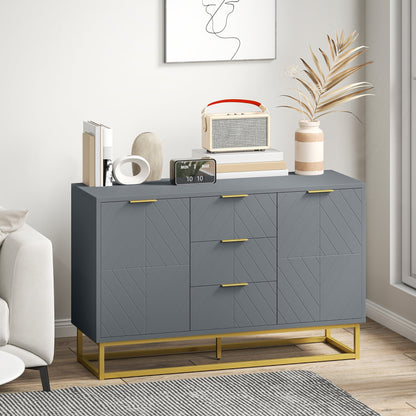 HOMCOM Sideboard with 3 Drawers and Adjustable Shelves for Living Room - Grey