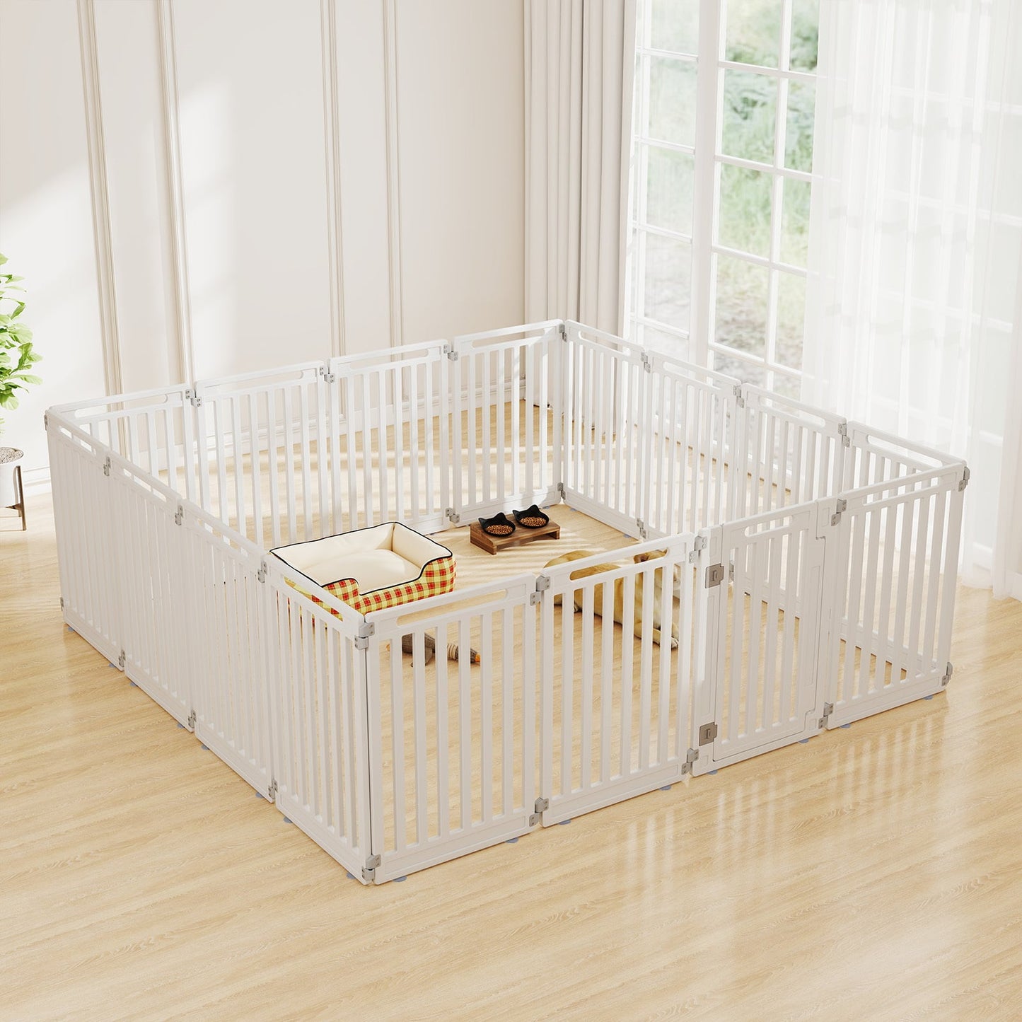 Plastic Pet Fence with Door Lock for Small Medium Dogs Puppy-8 Panels