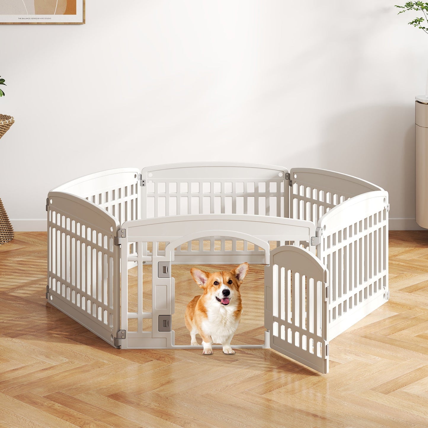6-Panel 60cm Plastic Dog Playpen for Medium and Small Dogs-White