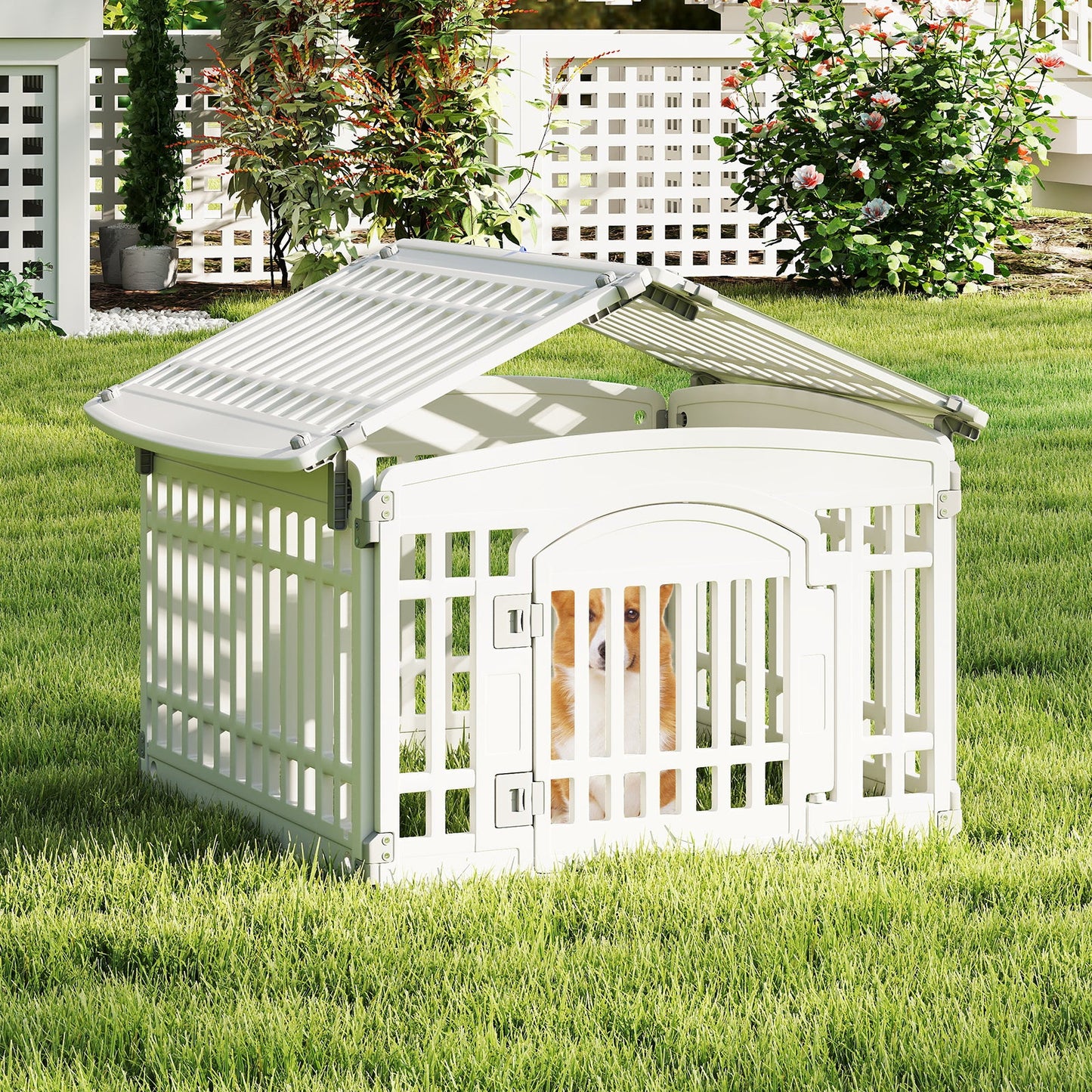 6-Panel 60cm Plastic Dog Playpen for Medium and Small Dogs-White