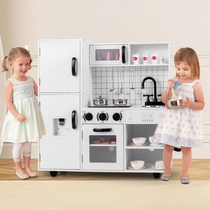 Play Kitchen Toy Set with Oven Real Sounds and Lights-White