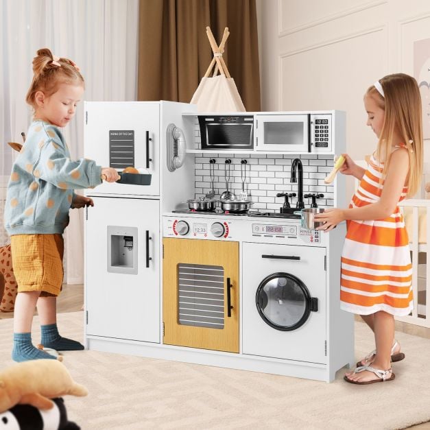 Play Kitchen Toy Set with Oven and Washing Machine for Aged 3+ Years Old-White