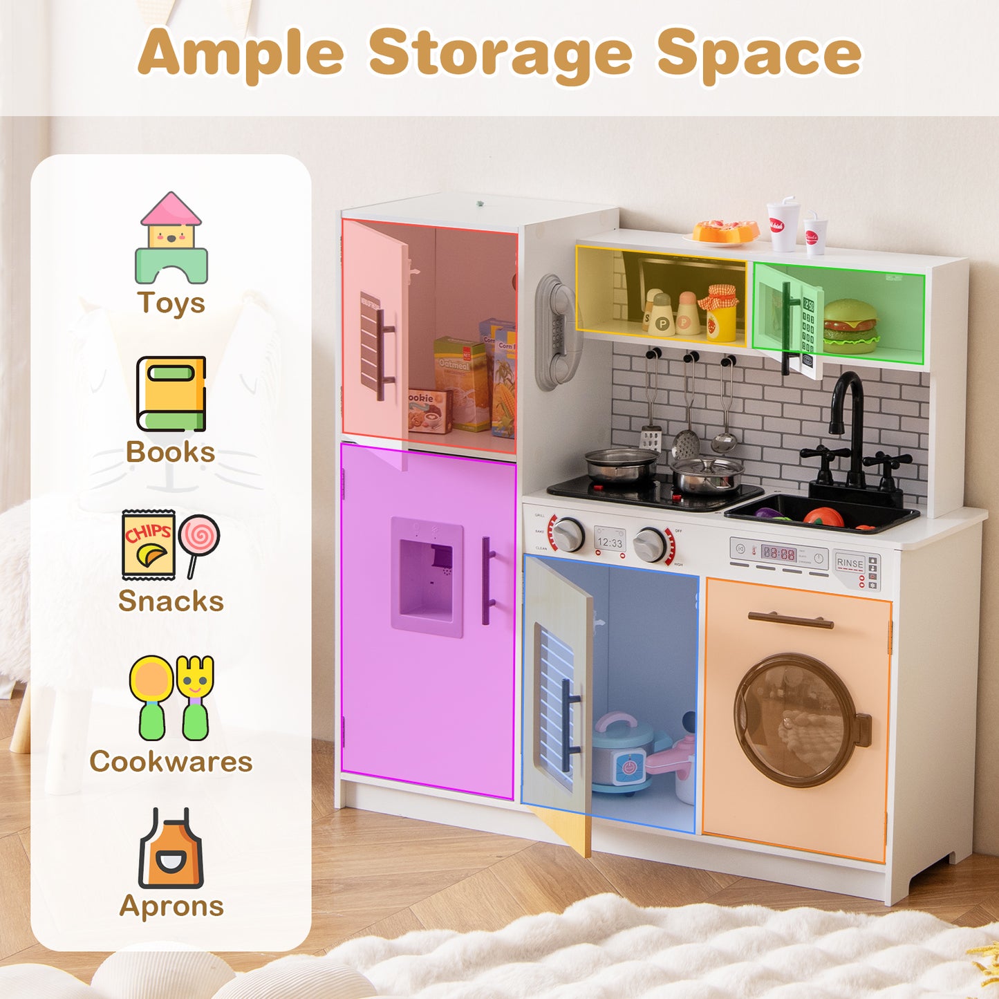 Play Kitchen Toy Set with Oven and Washing Machine for Aged 3+ Years Old-White