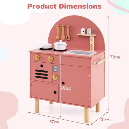 Play Kitchen for Kids Wooden Kitchen Playset with Stoves Faucet-Pink