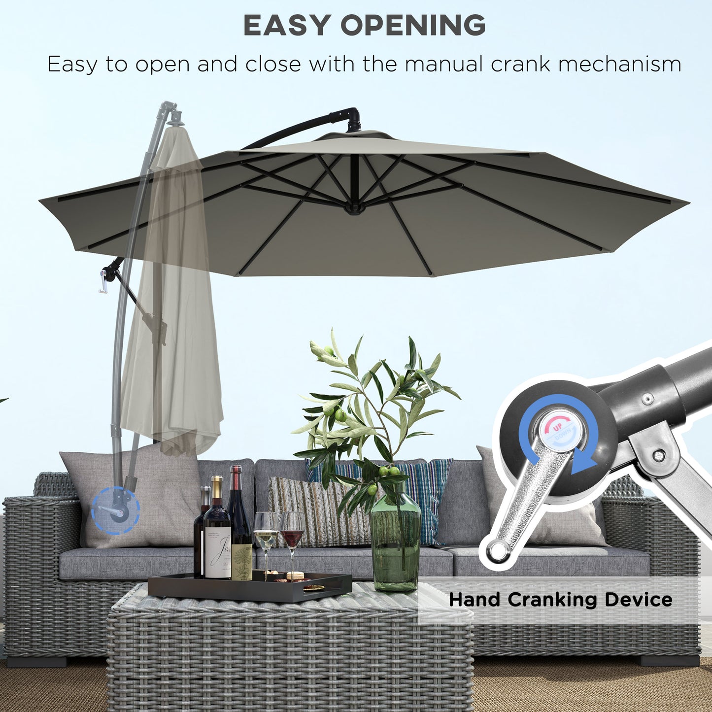 Outsunny 3m parasol wysięgnikowy z podstawą poprzeczną - jasnoszary