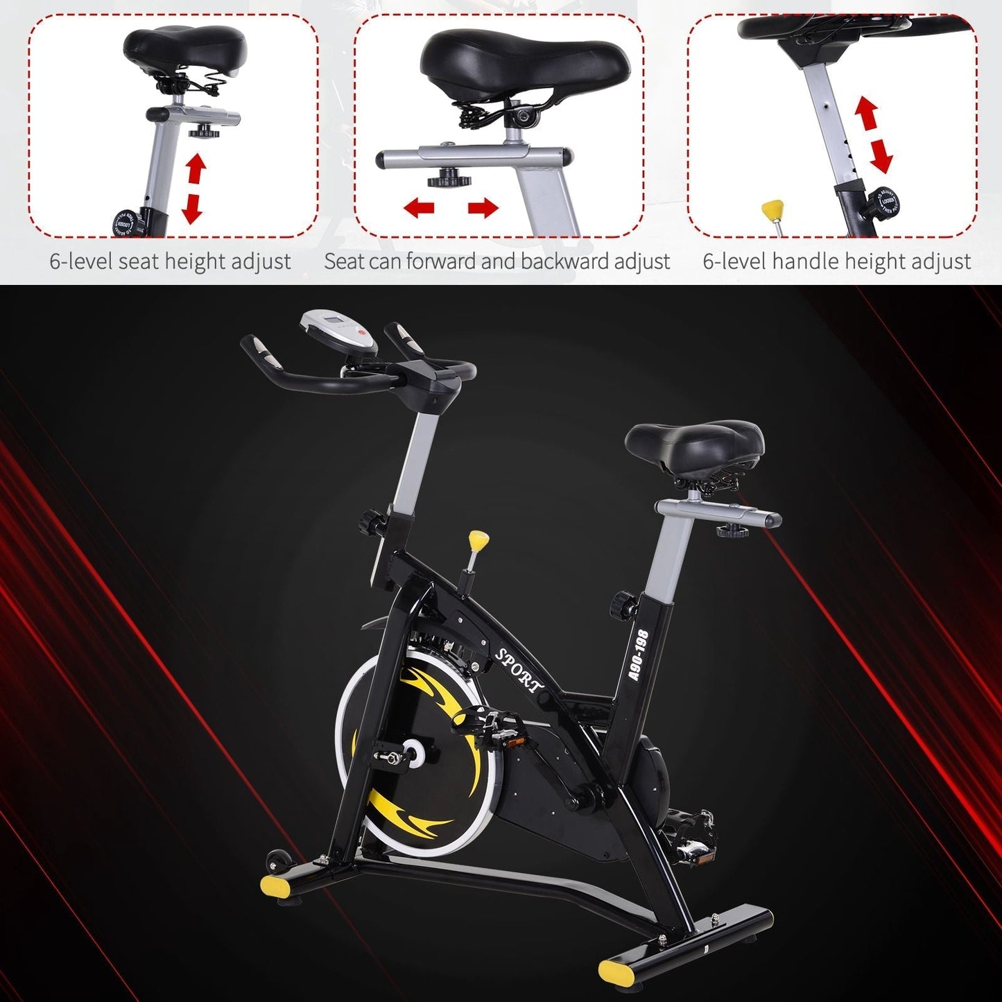 HOMCOM Steel Flywheel Belt Drive Exercise Bike Black/Yellow