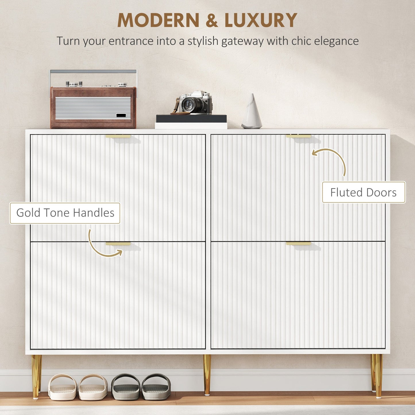 HOMCOM Elegant Four-Drawer Shoe Cabinet - White