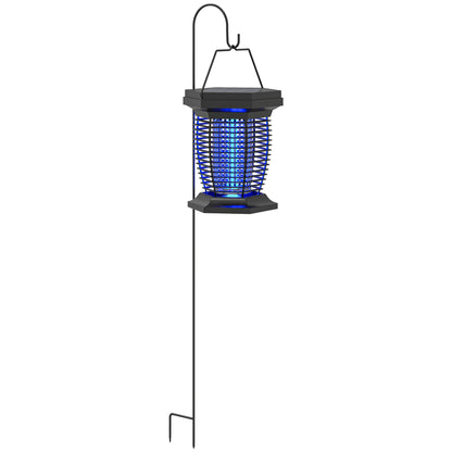 Elektryczna pułapka na muchy Outsunny 2 w 1 z lampą UVA, wisząca lampa ogrodowa, solarna i ładowana przez USB-DC, pułapka na owady i komary, do użytku wewnątrz i na zewnątrz, czarna