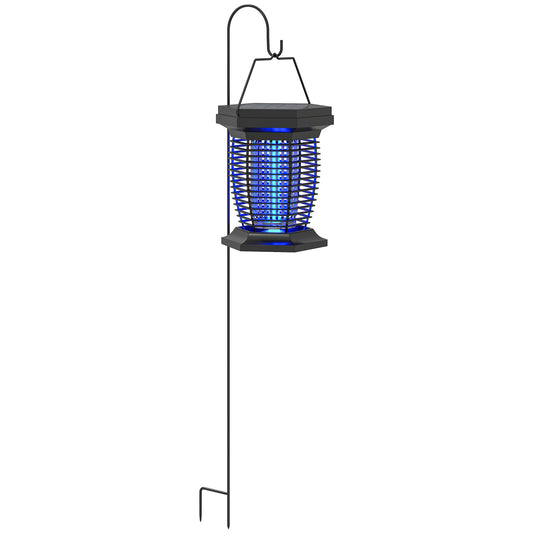 Elektryczna pułapka na muchy Outsunny 2 w 1 z lampą UVA, wisząca lampa ogrodowa, solarna i ładowana przez USB-DC, pułapka na owady i komary, do użytku wewnątrz i na zewnątrz, czarna