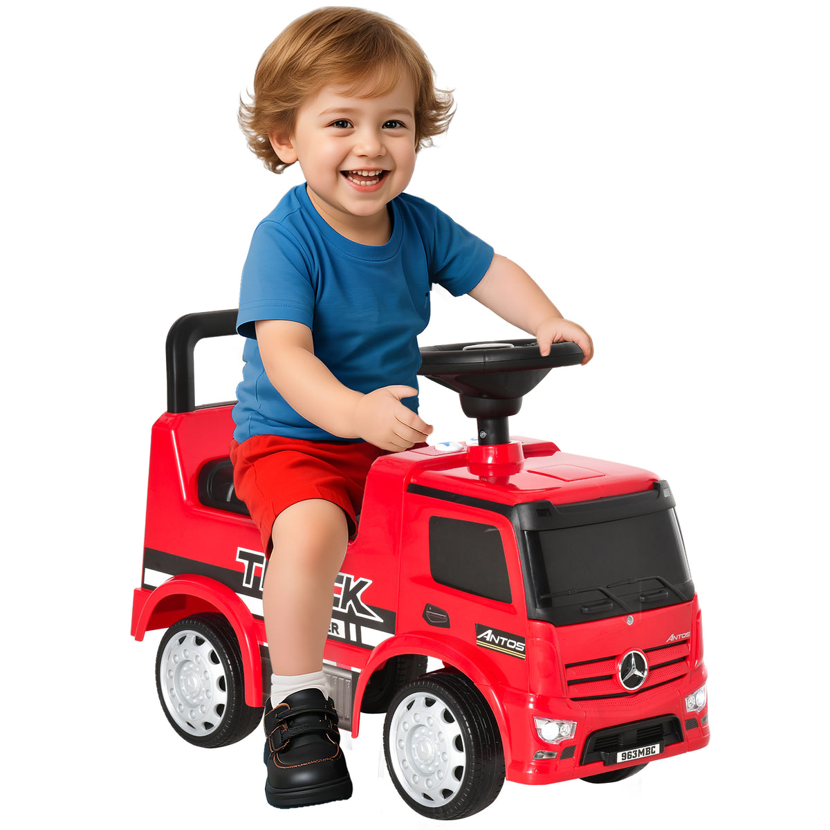 HOMCOM Compatible Kids Ride On Car Truck Mercedes Benz Licensed Toddler Foot To Floor Slider w/Under Seat Storage for 12 - 36 Months Red