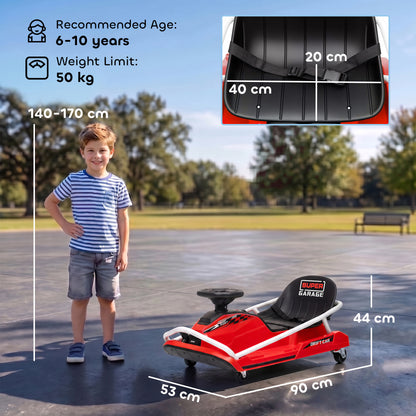AIYAPLAY 24V Electric Go Kart for Kids with Drift Mode, 300W Brushless Motor, Soft Start and Dual Speed for Ages 6-10, Red