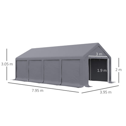 Outsunny 4 x 8 m Patio Garden Party Canopy, Outdoor BBQ, Wedding, Camping Gazebo Tent, Car Canopy Shelter w/ Side Panels & Zipper Door, Dark Grey