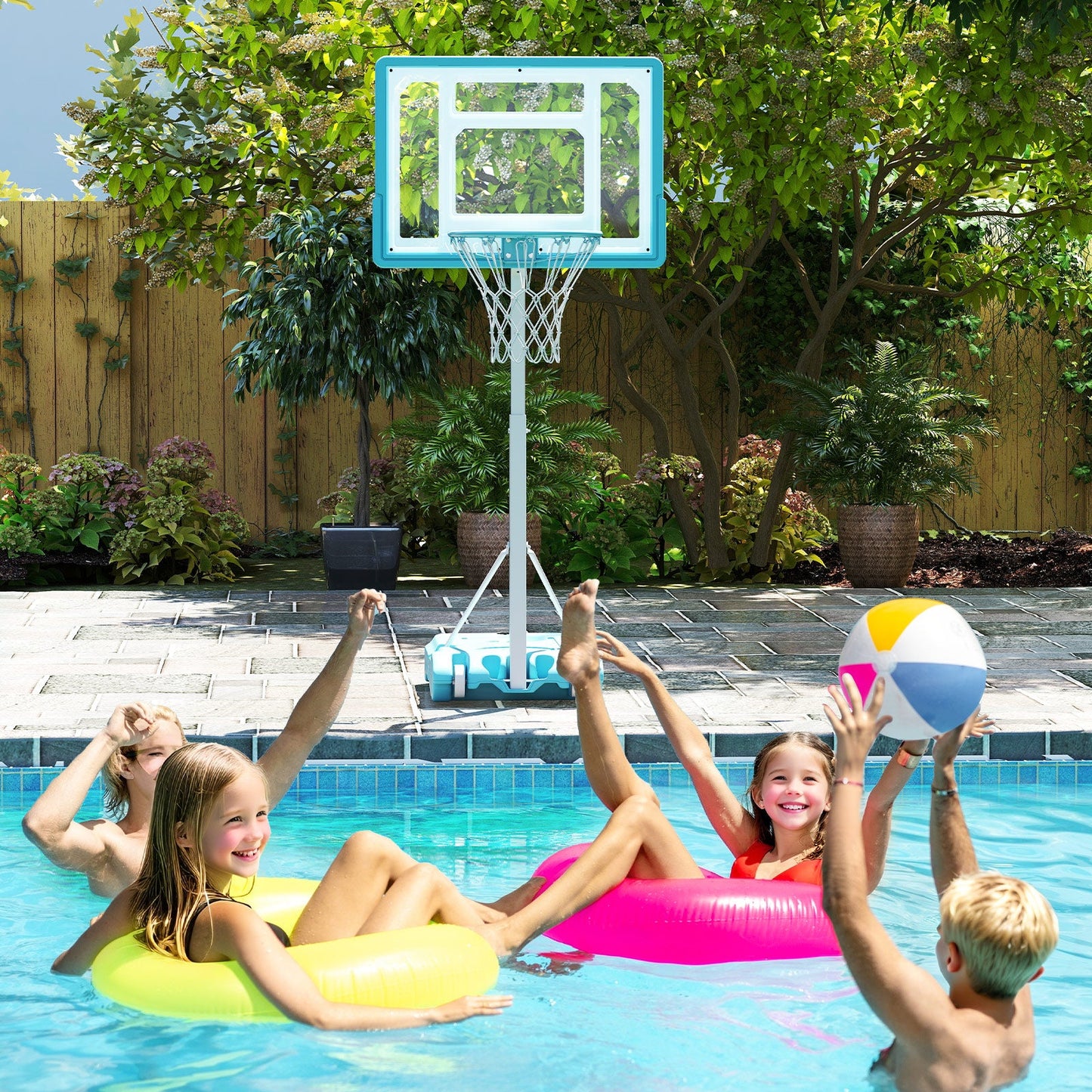 Pool Basketball Hoop Poolside Basketball Goal with 83 cm Shatterproof Backboard-White