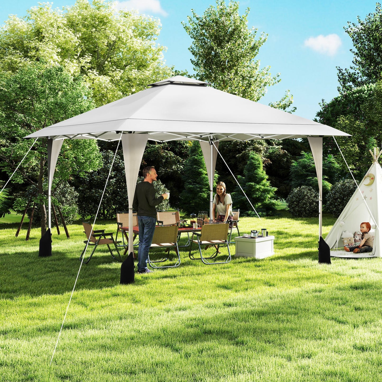 395 x 395 cm Pop up Canopy Tent with Vented Top and 8 Drainage Holes-Beige