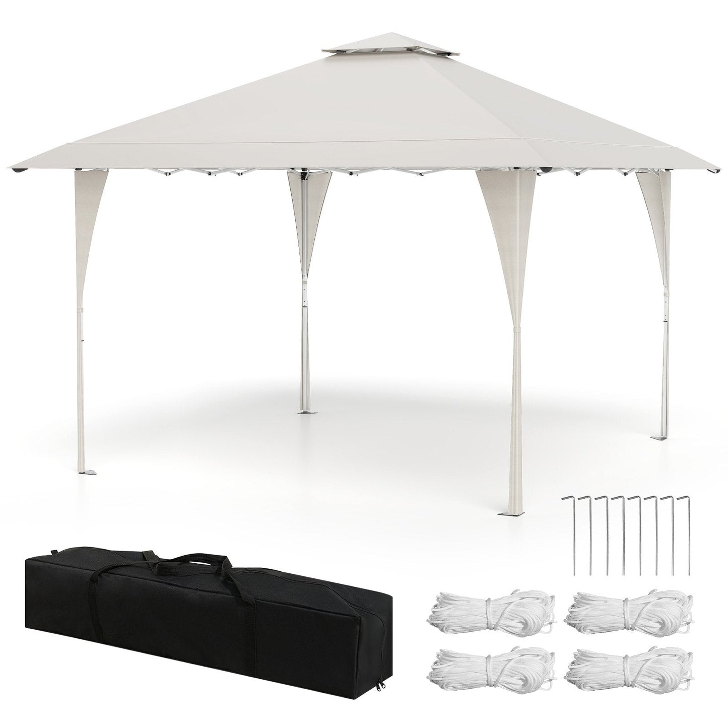 395 x 395 cm Pop up Canopy Tent with Vented Top and 8 Drainage Holes-Beige