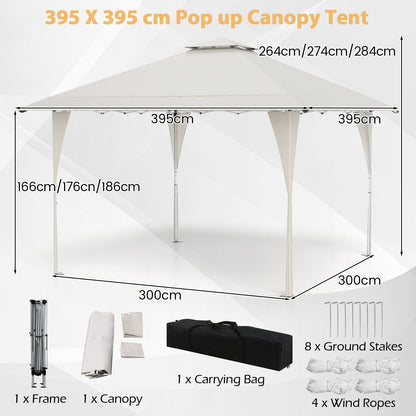 395 x 395 cm Pop up Canopy Tent with Vented Top and 8 Drainage Holes-Beige