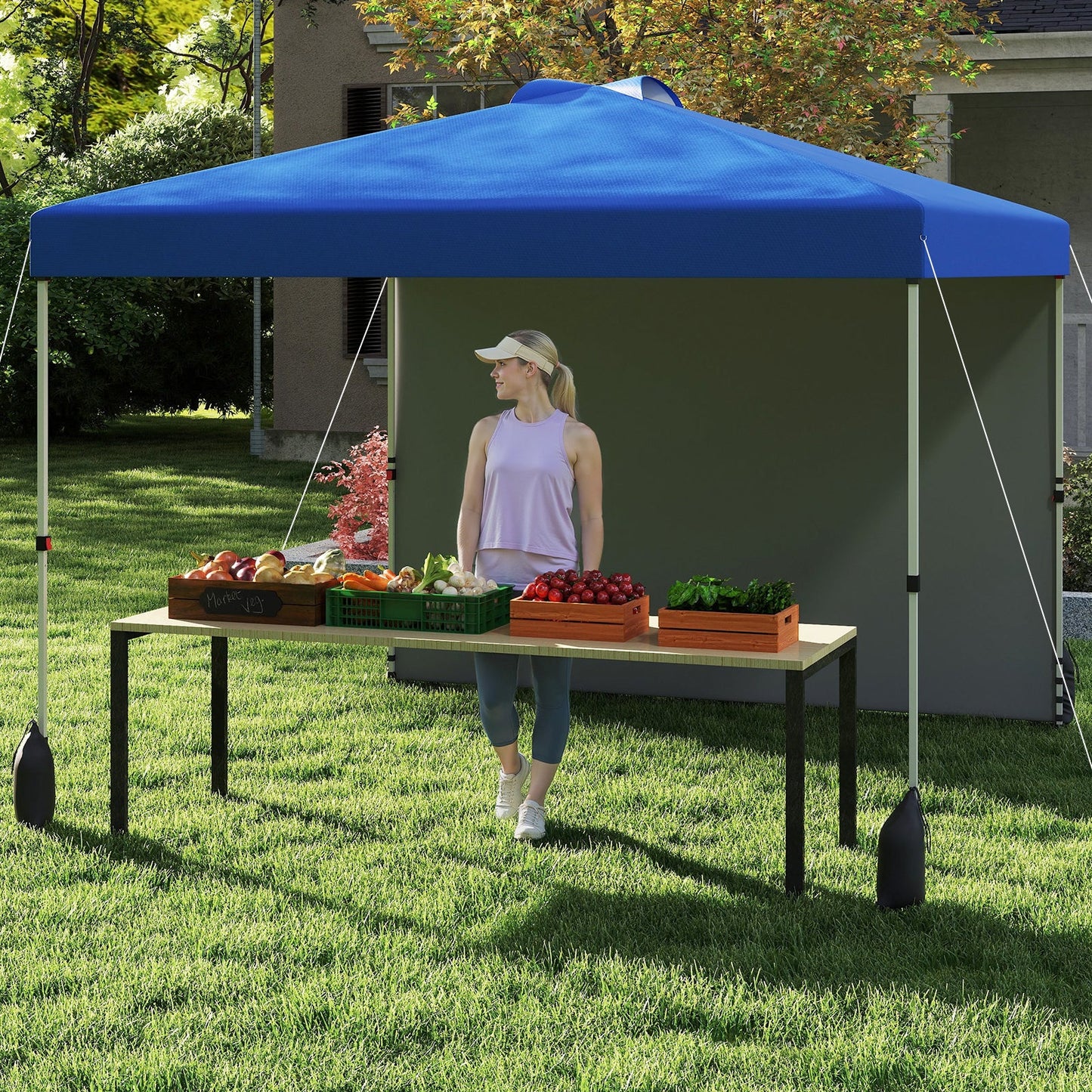 3 x 3 m Pop up Canopy Tent with 1 Sidewall Wheeled Bag-Blue