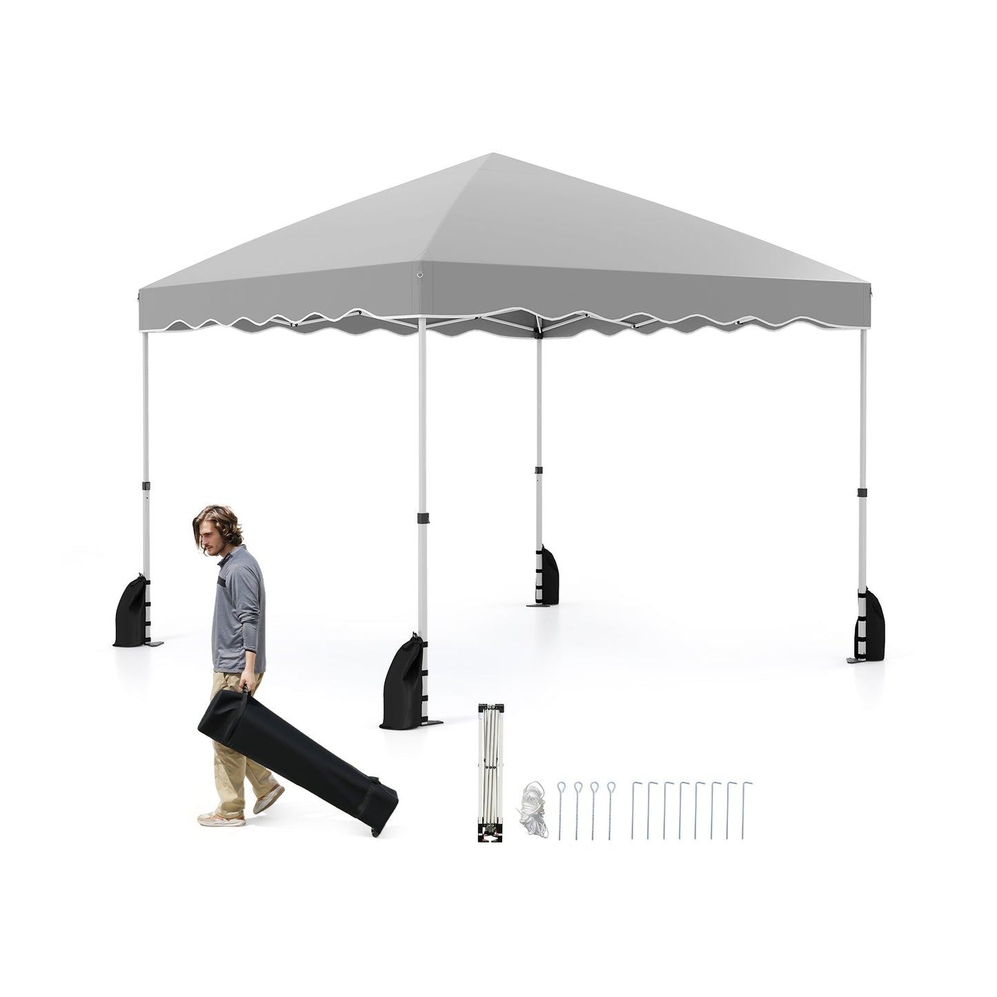 300 x 300 cm Pop up Canopy Tent with Wheeled Bag-Grey
