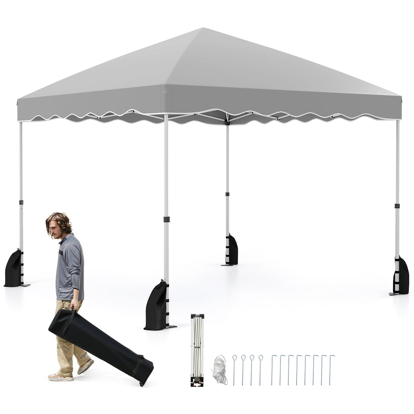 300 x 300 cm Pop up Canopy Tent with Wheeled Bag-Grey