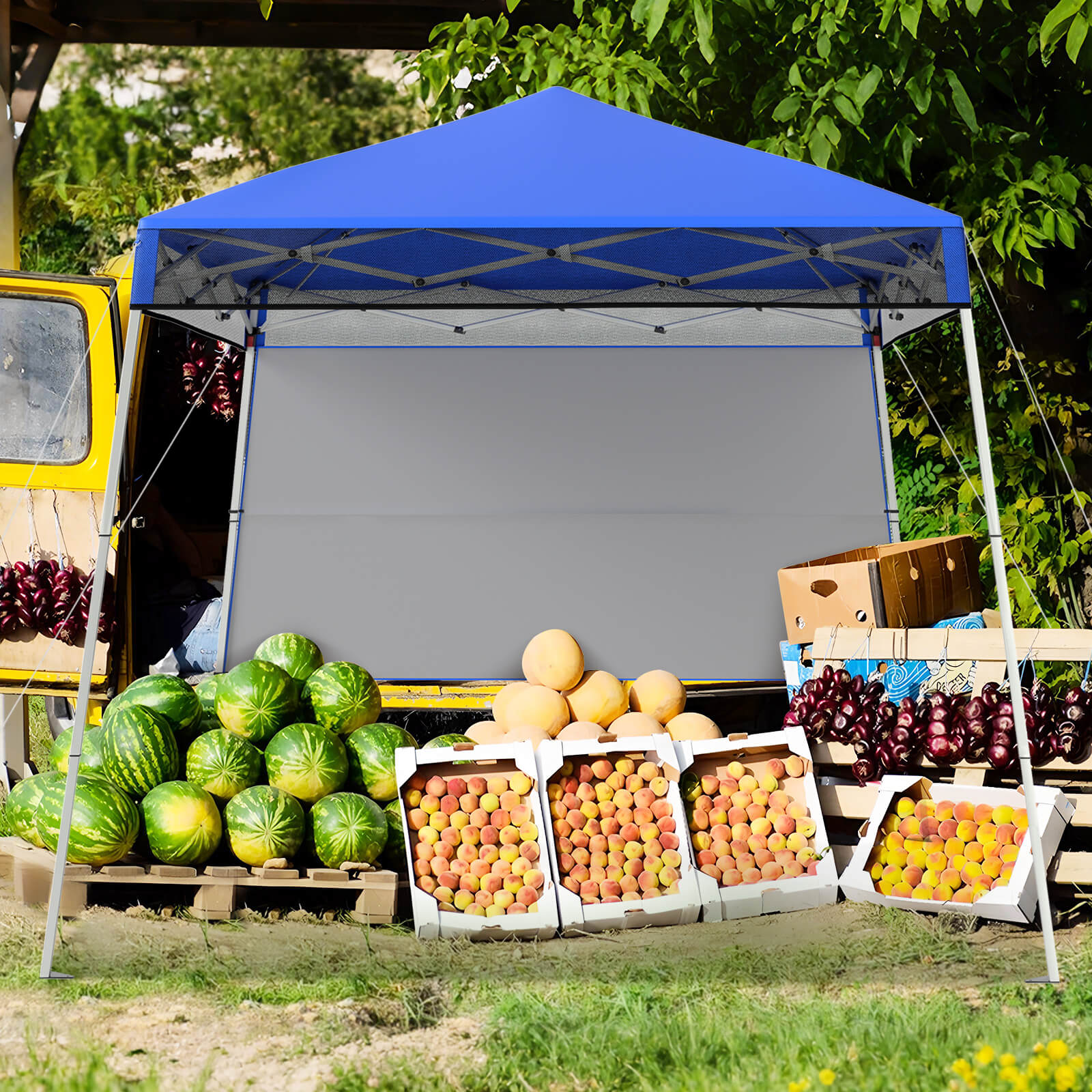 Pop up Canopy Tent with 1 Sidewall Outdoor Easy Setup Folding Gazebo Shelter-Blue