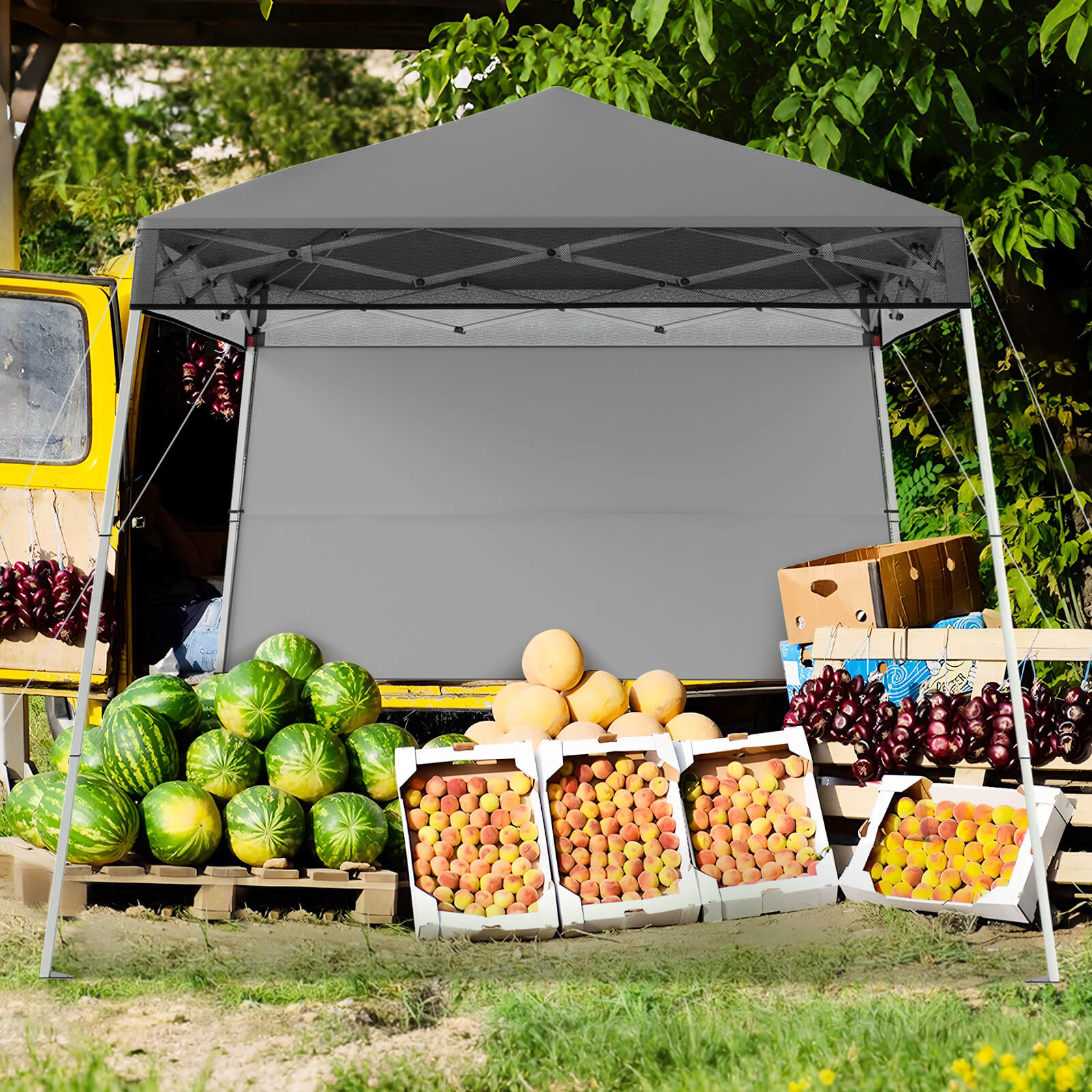 Pop up Canopy Tent with 1 Sidewall Outdoor Easy Setup Folding Gazebo Shelter-Grey