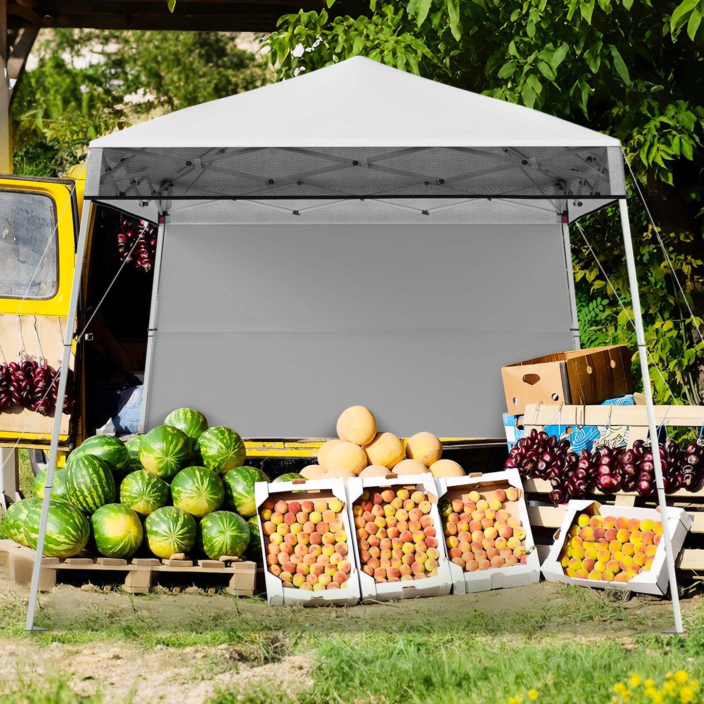 Pop up Canopy Tent with 1 Sidewall Outdoor Easy Setup Folding Gazebo Shelter-White