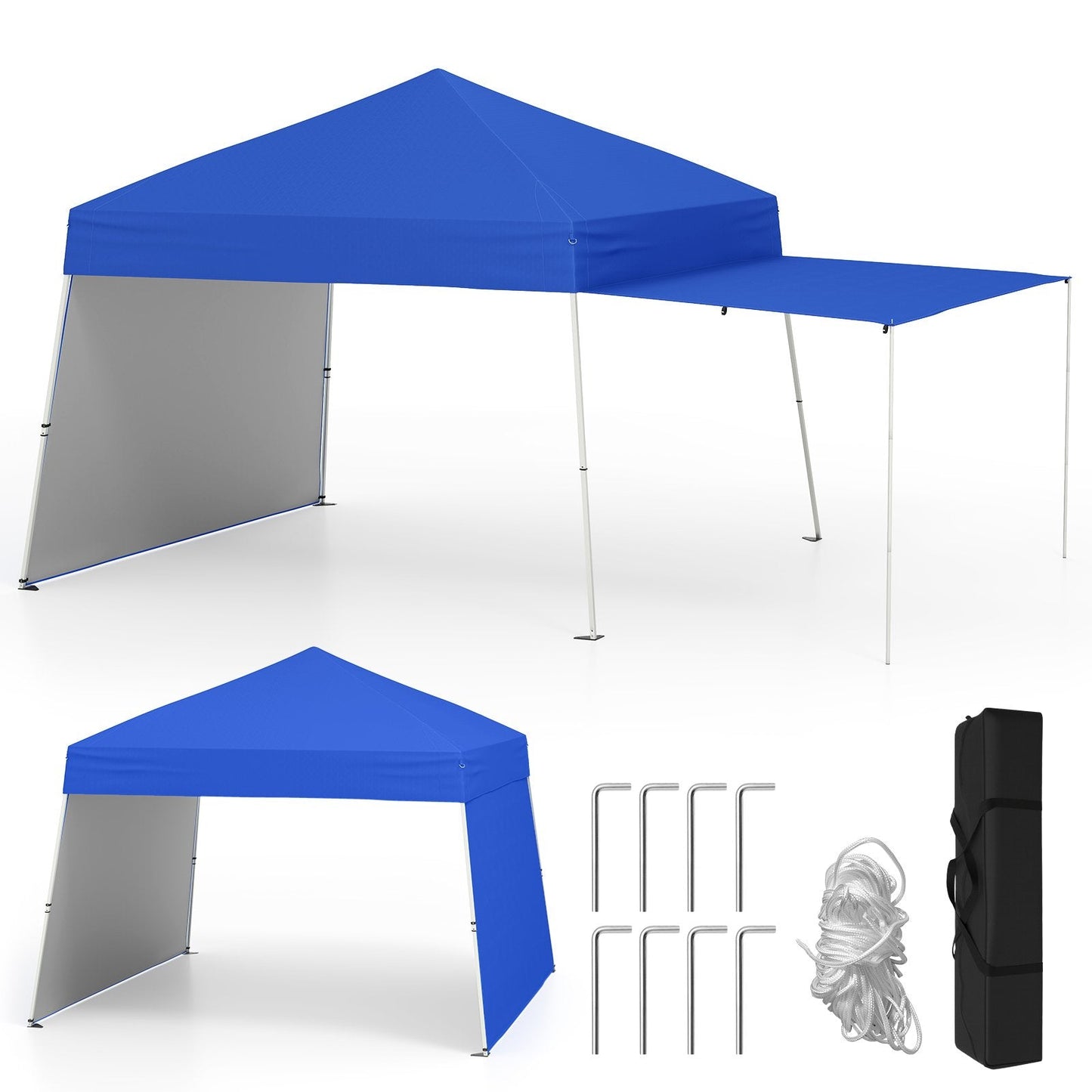 Pop up Canopy Tent with 2 Sidewalls Easy Setup Outdoor Sun Shelter-Blue