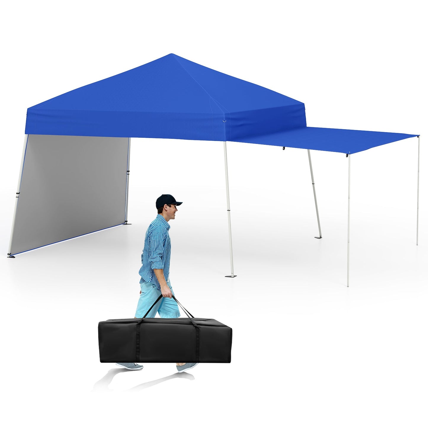 Pop up Canopy Tent with 2 Sidewalls Easy Setup Outdoor Sun Shelter-Blue