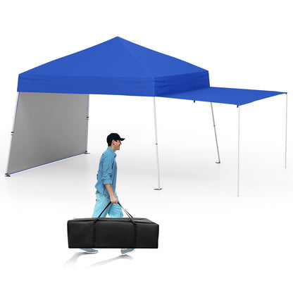 Pop up Canopy Tent with 2 Sidewalls Easy Setup Outdoor Sun Shelter-Blue