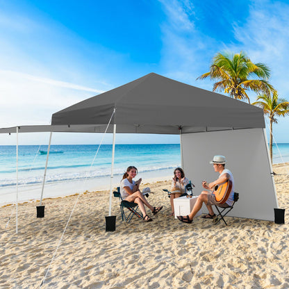 Pop up Canopy Tent with 2 Sidewalls Easy Setup Outdoor Sun Shelter-Grey