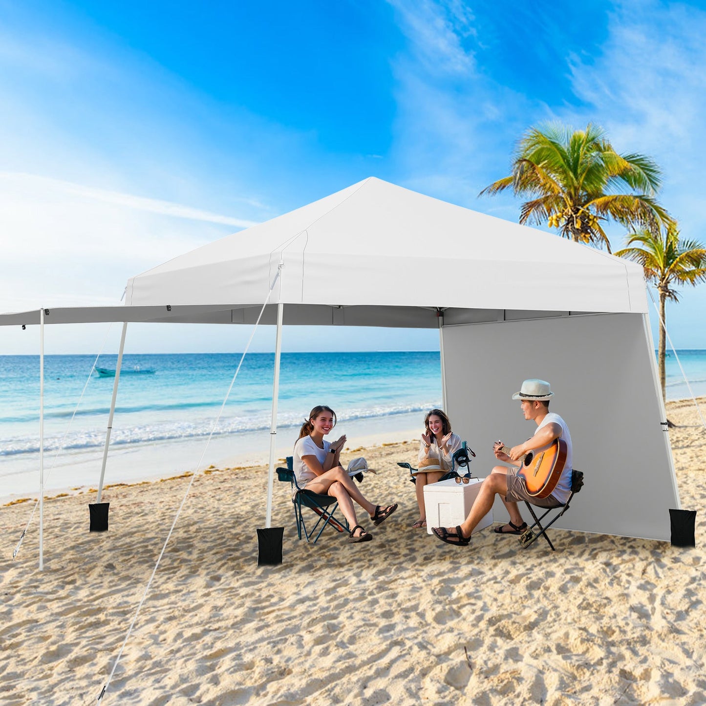 Pop up Canopy Tent with 2 Sidewalls Easy Setup Outdoor Sun Shelter-White