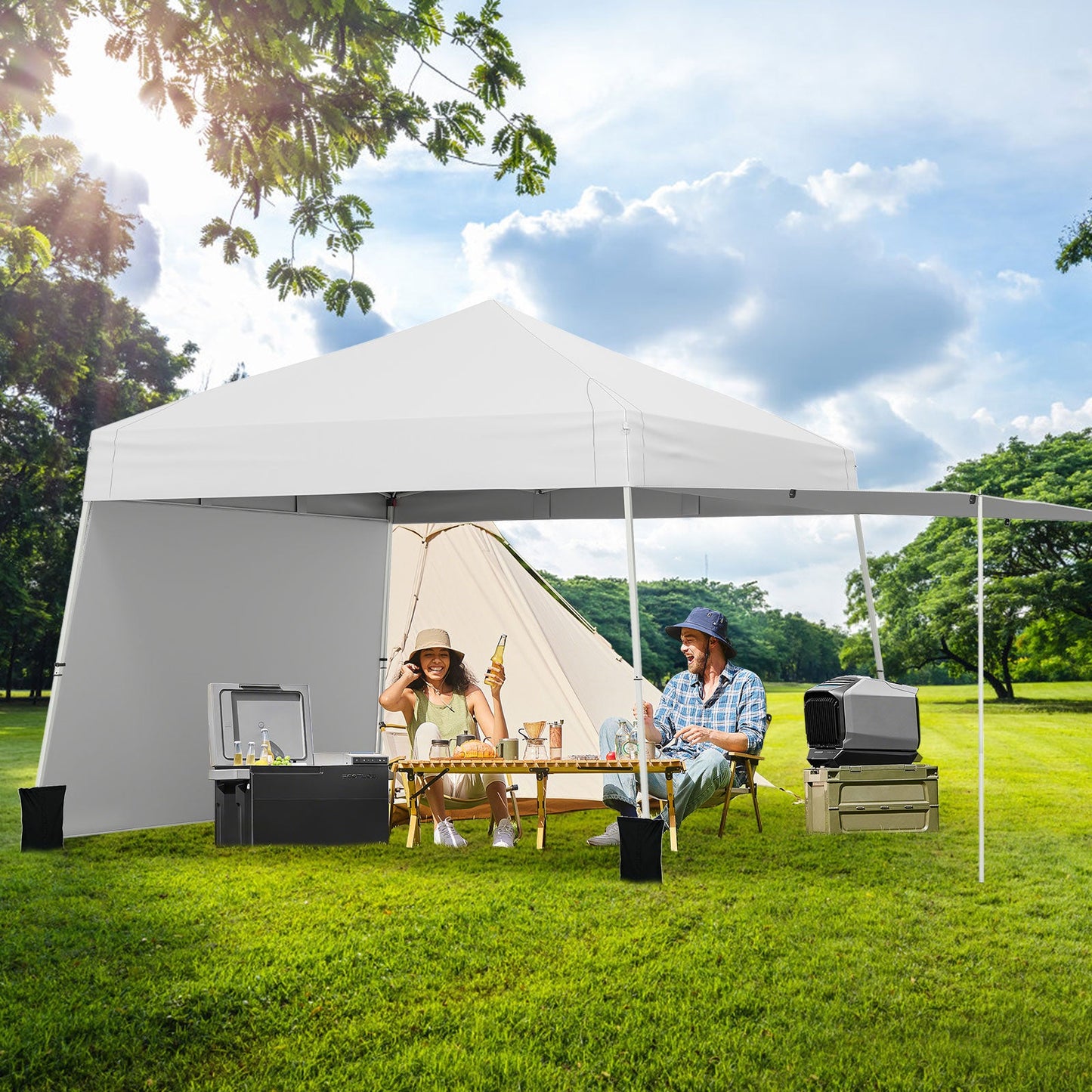 Pop up Canopy Tent with 2 Sidewalls Easy Setup Outdoor Sun Shelter-White
