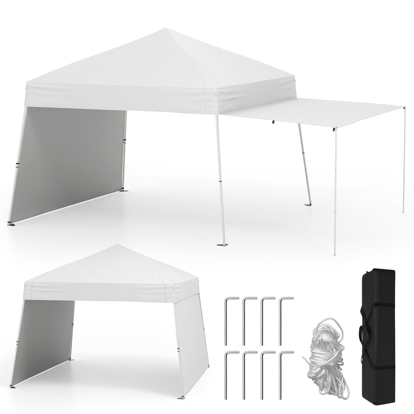 Pop up Canopy Tent with 2 Sidewalls Easy Setup Outdoor Sun Shelter-White
