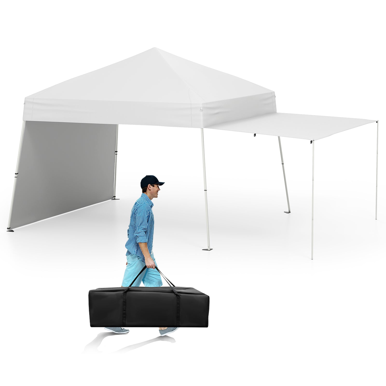 Pop up Canopy Tent with 2 Sidewalls Easy Setup Outdoor Sun Shelter-White