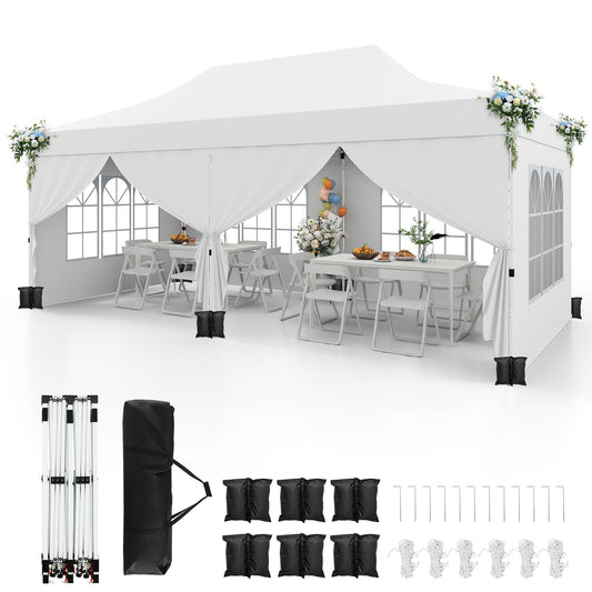 Pop-up Canopy Tent with 6 Detachable Sidewalls and Carrying Bag-White